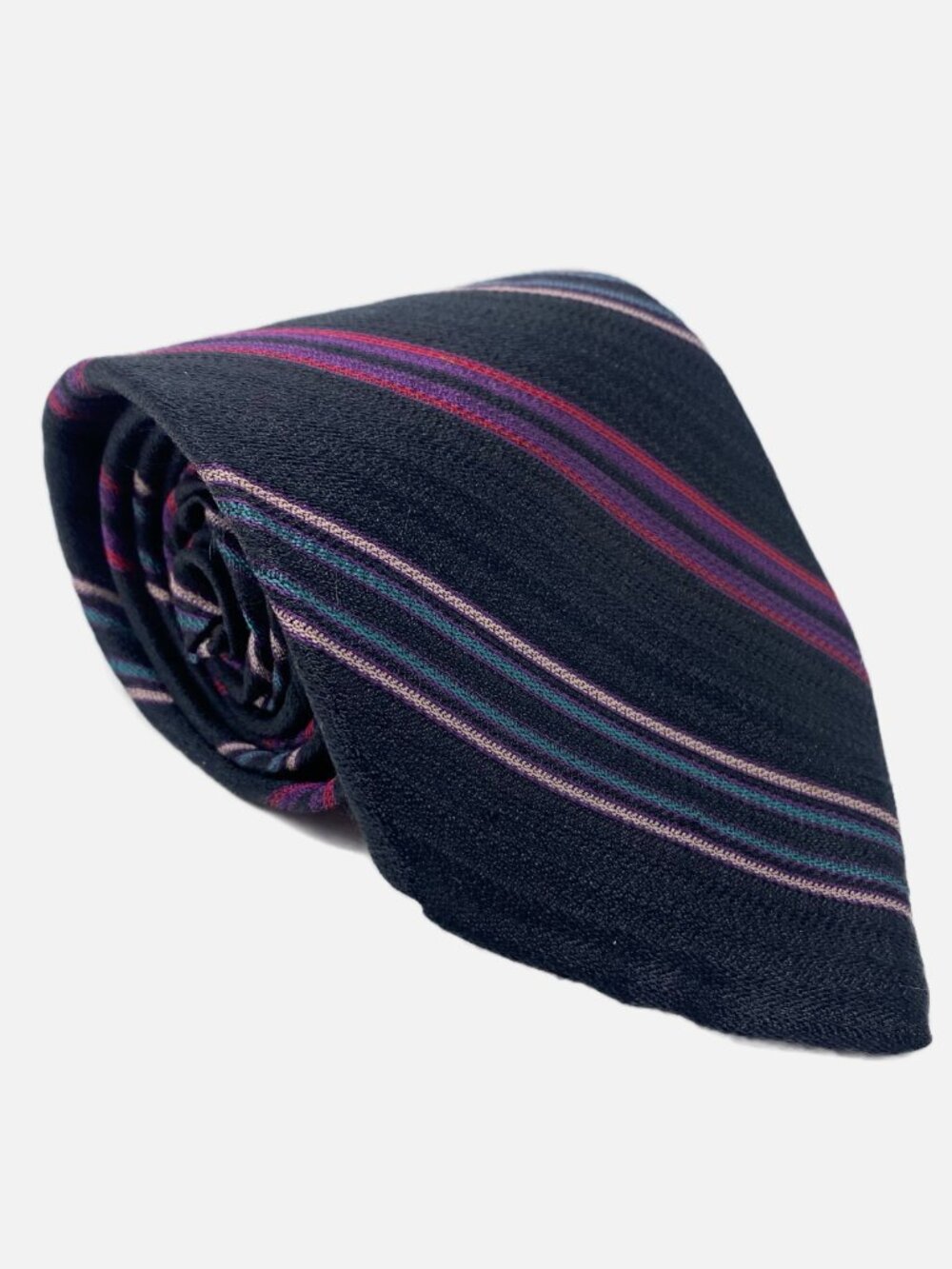 Vintage Lanvin Paris Tie Black Purple Pink Striped Stripe Silk Neck Tie Necktie